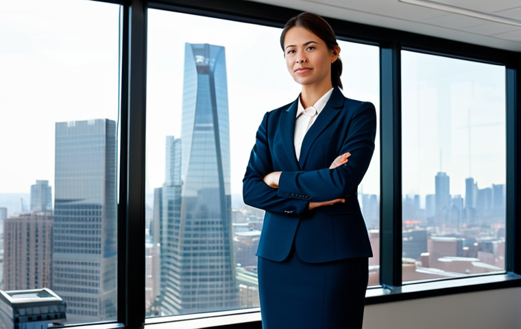 **

A professional woman, fully clothed in a modest business suit, standing confidently in a modern office with a city skyline view through the window. Appropriate attire, safe for work, perfect anatomy, natural proportions, professional lighting, family-friendly environment, well-formed hands, proper finger count.

**