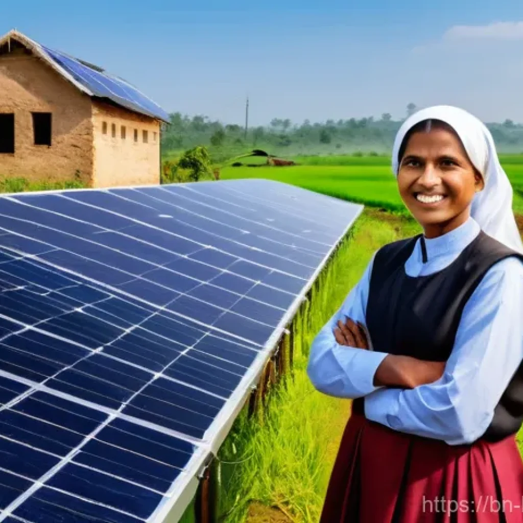 불교와 공학 - **Prompt: "A compassionate female engineer, with a kind and focused expression, stands in a vibrant,...