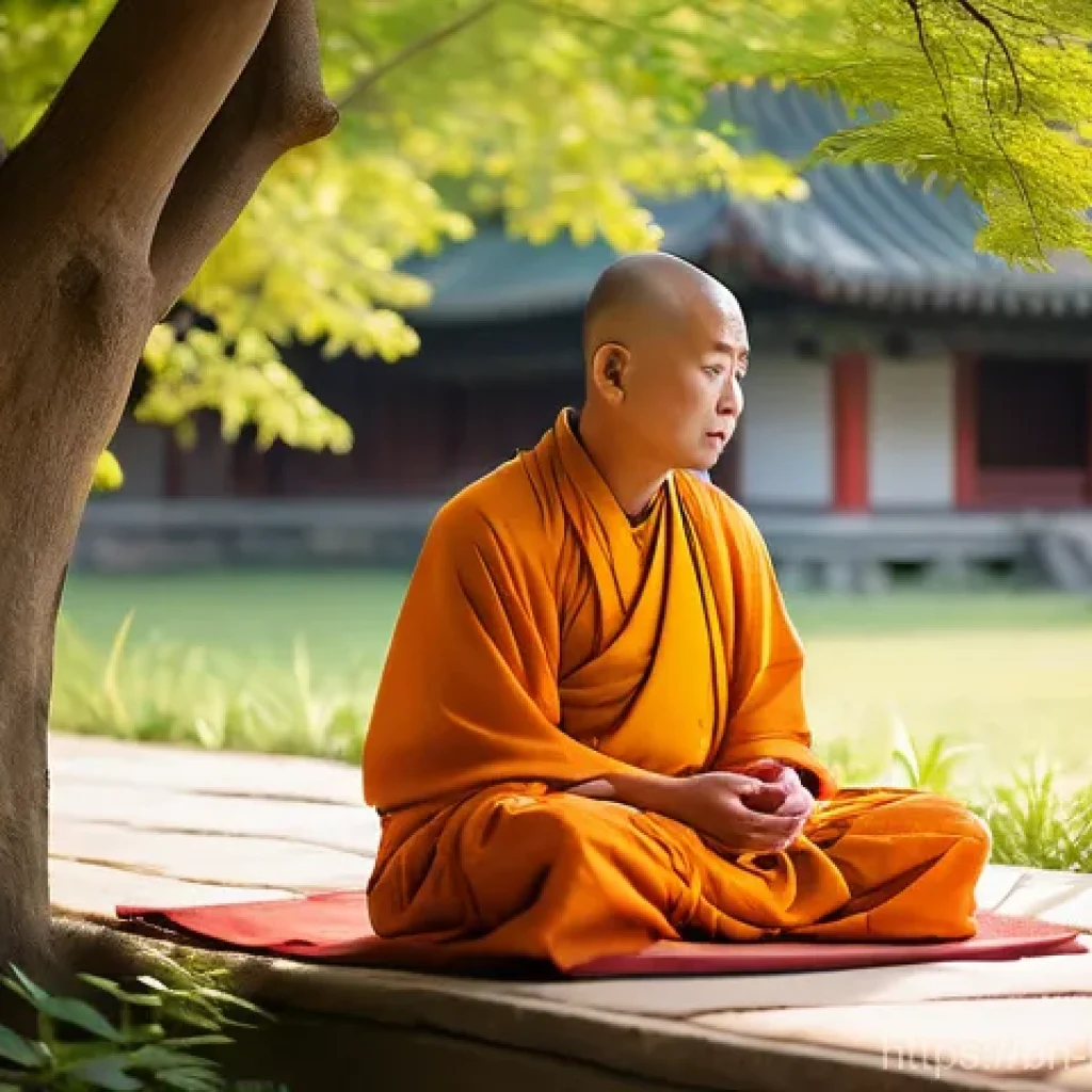 불교에서의 스승의 역할 - **A Serene Spiritual Guide and Disciple in a Temple Garden**
A wise, elderly Buddhist monk, with...