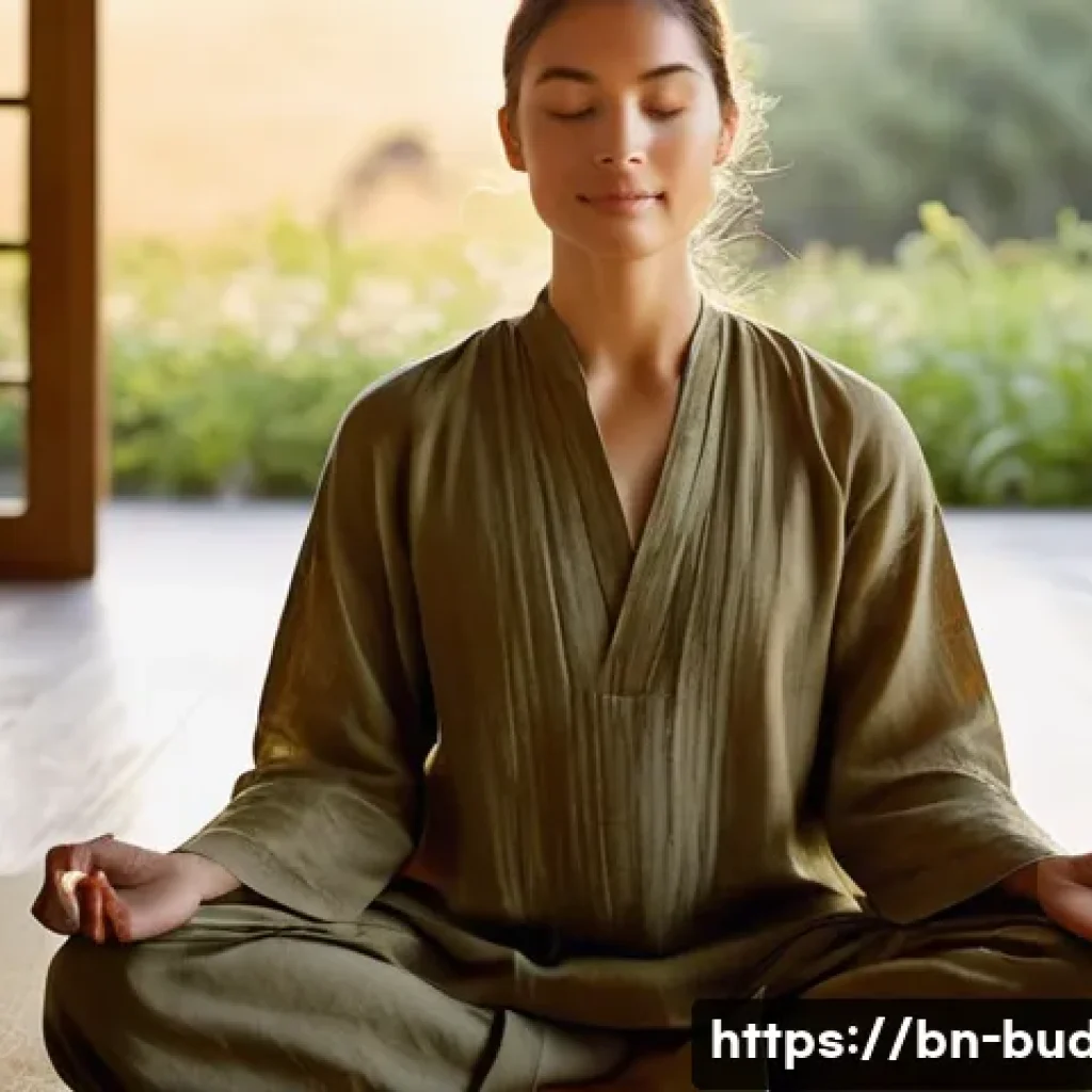 불교에서의 수양법 - **Prompt: Serene Mindfulness Meditation in a Golden Hued Haven**
    A gender-neutral individual, ap...