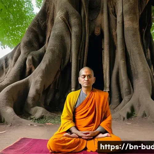 불교의 탄생과 초기 확산 - **Prompt:** A serene and deeply contemplative Siddhartha Gautama, approximately 35 years old, sits i...