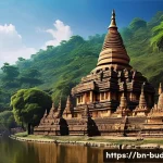 불교 전파 경로 - A majestic ancient Buddhist monastery complex sponsored by King Ashoka, featuring grand stone stupas...